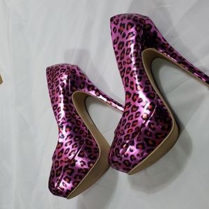 Ami Clubwear pink cheetah print stilettos.